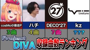 【Project DIVA】収録曲数が多いボカロPランキング(MEGA39’sまで)